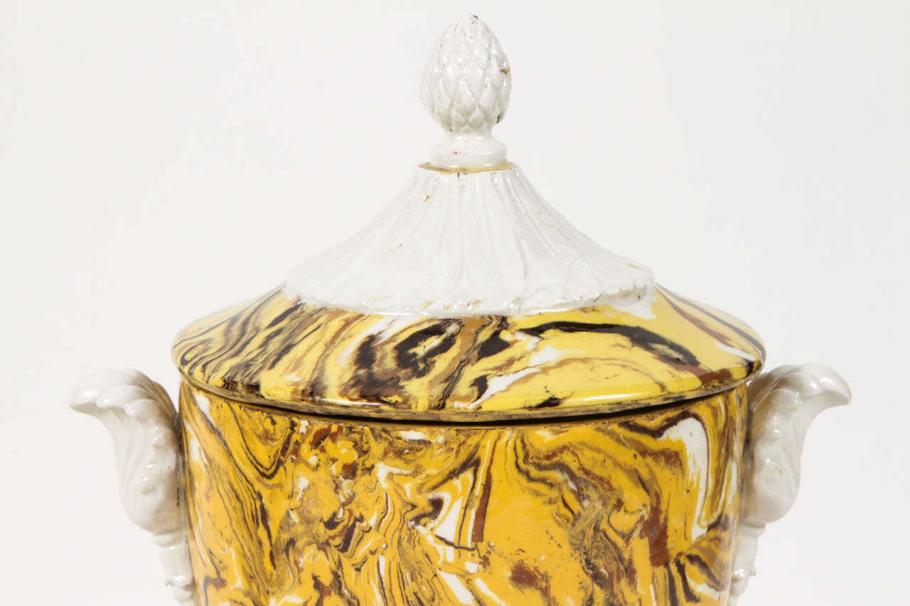 Pair of Lidded Terre Melee Urns For Sale 3