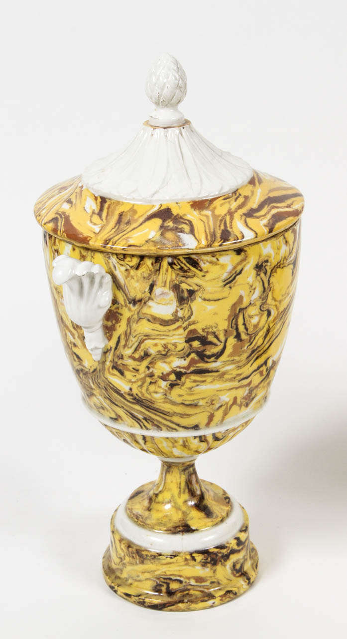 Pair of Lidded Terre Melee Urns For Sale 4