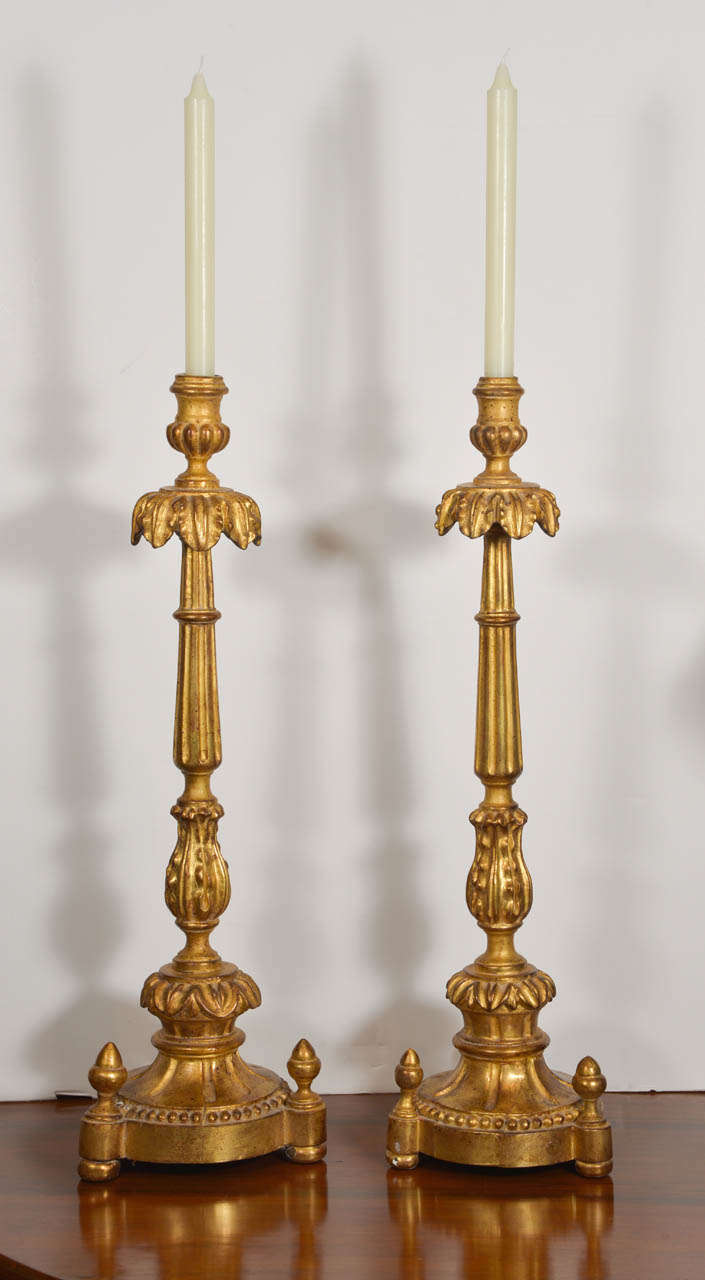 19th Century French Giltwood Candlesticks In Good Condition For Sale In Houston, TX