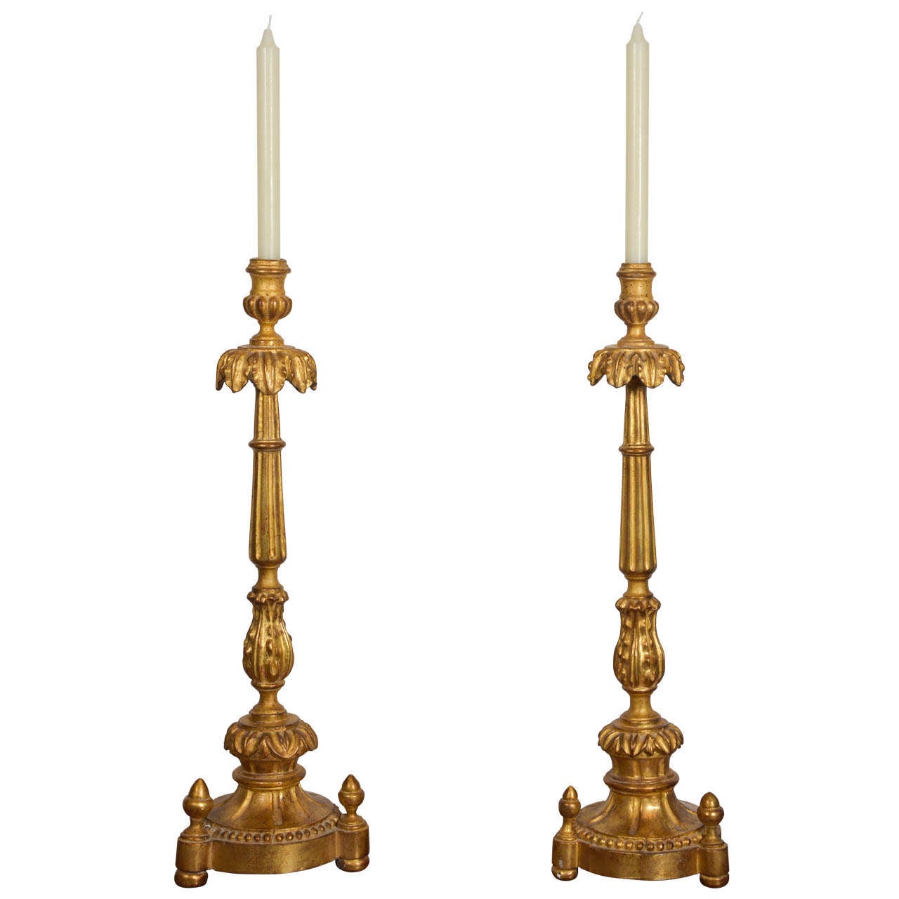 19th Century French Giltwood Candlesticks For Sale
