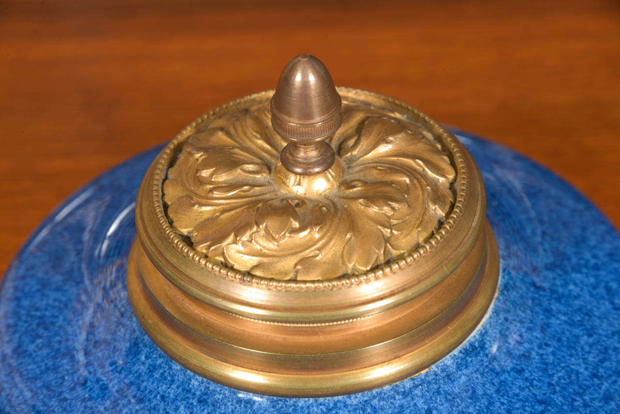 20th Century French Gilt Bronze Sevres Pottery Inkwell For Sale