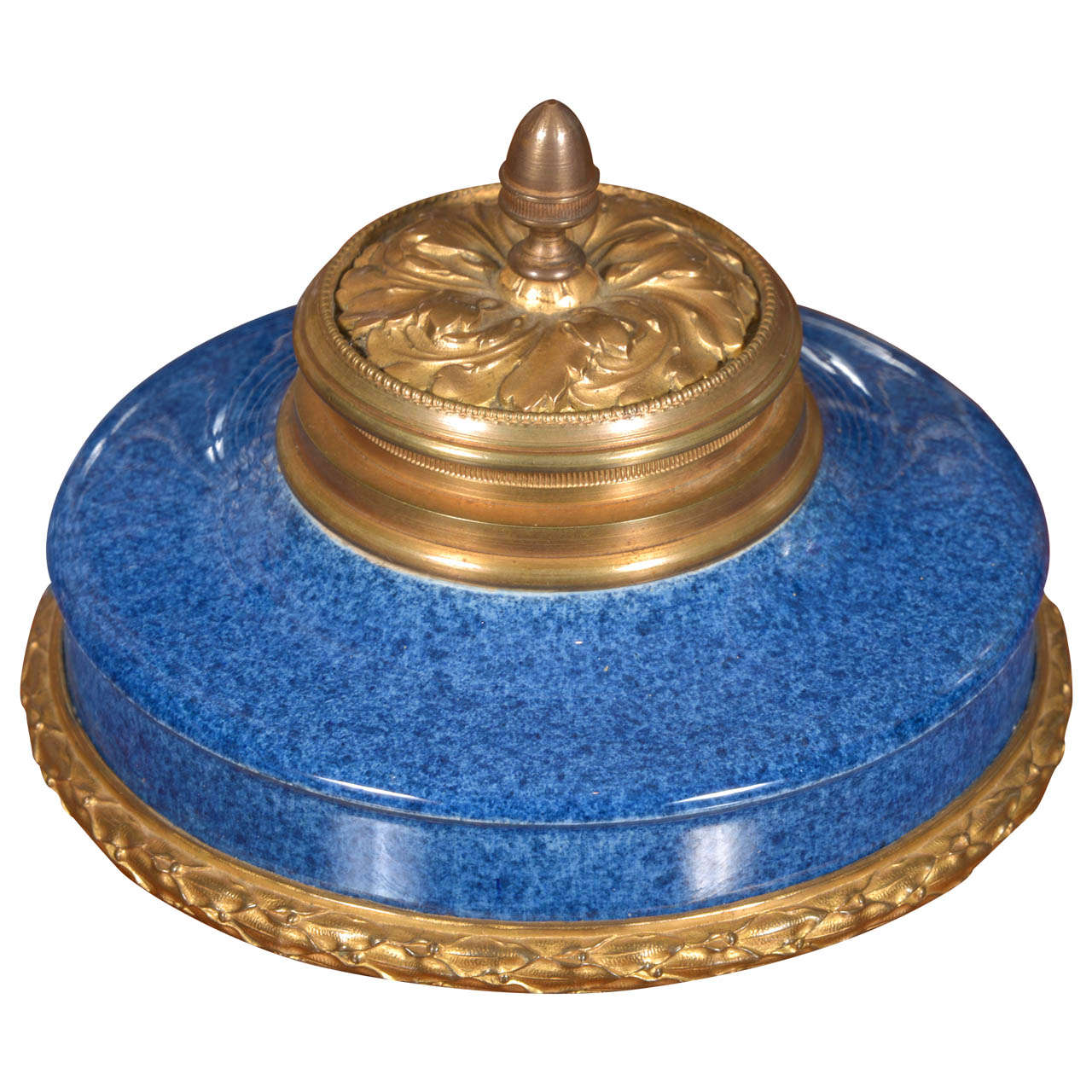 French Gilt Bronze Sevres Pottery Inkwell For Sale
