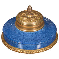 French Gilt Bronze Sevres Pottery Inkwell