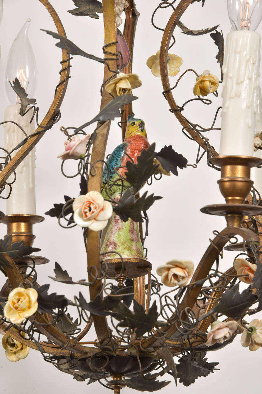Italian Gilt Bronze Capodimonte Chandelier In Good Condition In Houston, TX