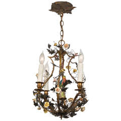 Vintage Italian Gilt Bronze Capodimonte Chandelier