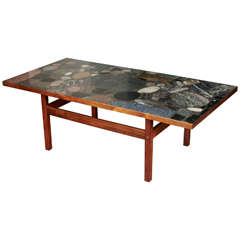Danish Coffee Table with Inlay of Granite and Stones ca.1960