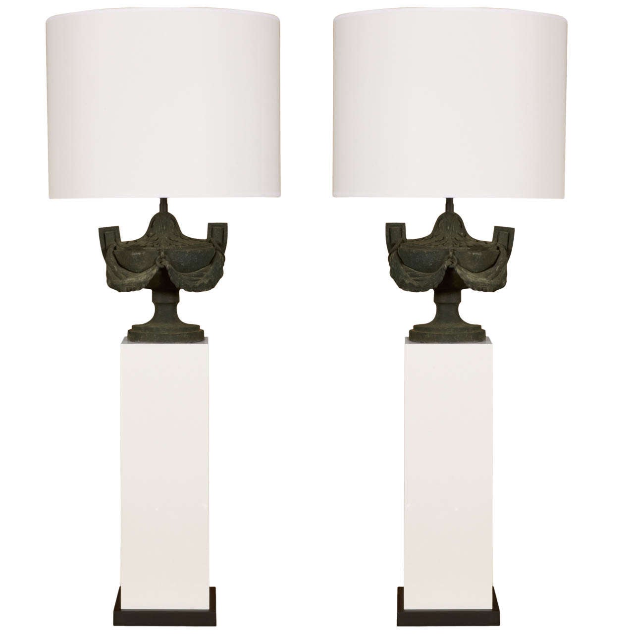 Pair of Bronze Urn Lamps