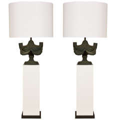 Pair of Bronze Urn Lamps