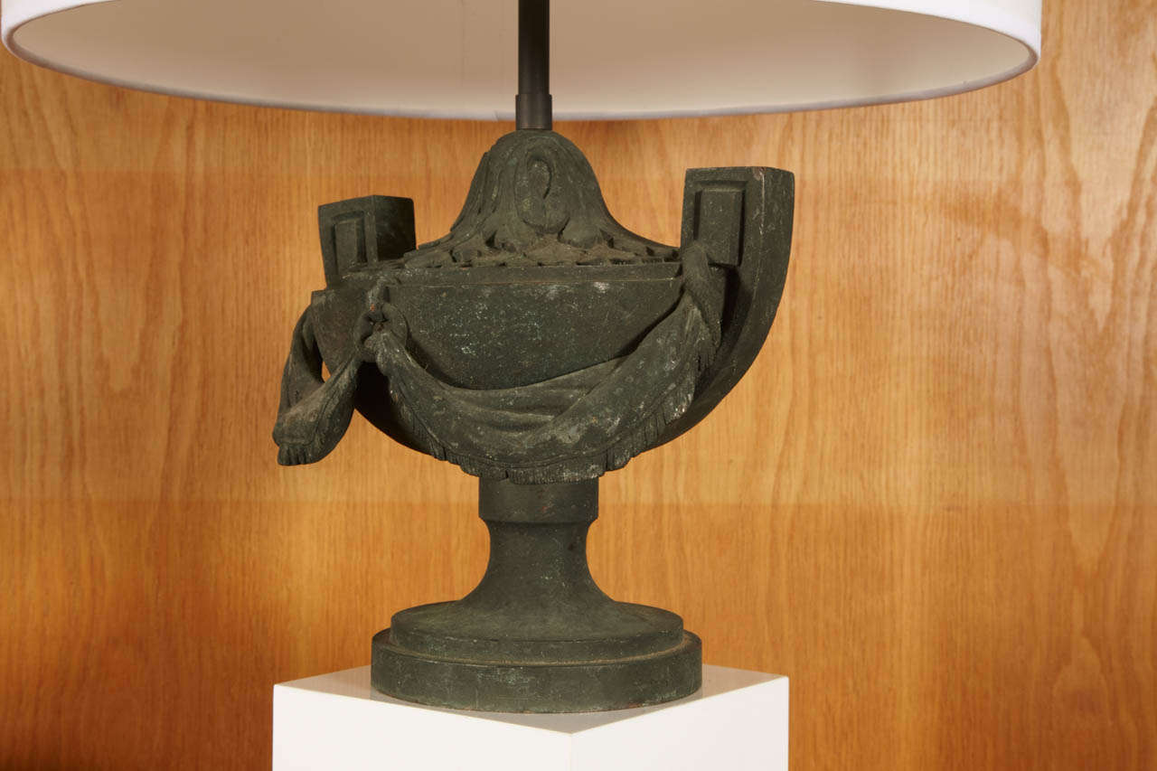 20th Century Pair of Bronze Urn Lamps