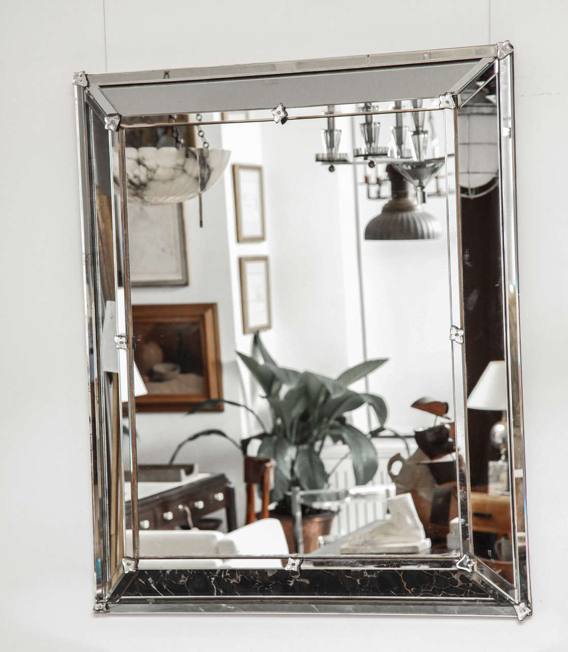 Venetian style rectangular mirror with raised inner frame.