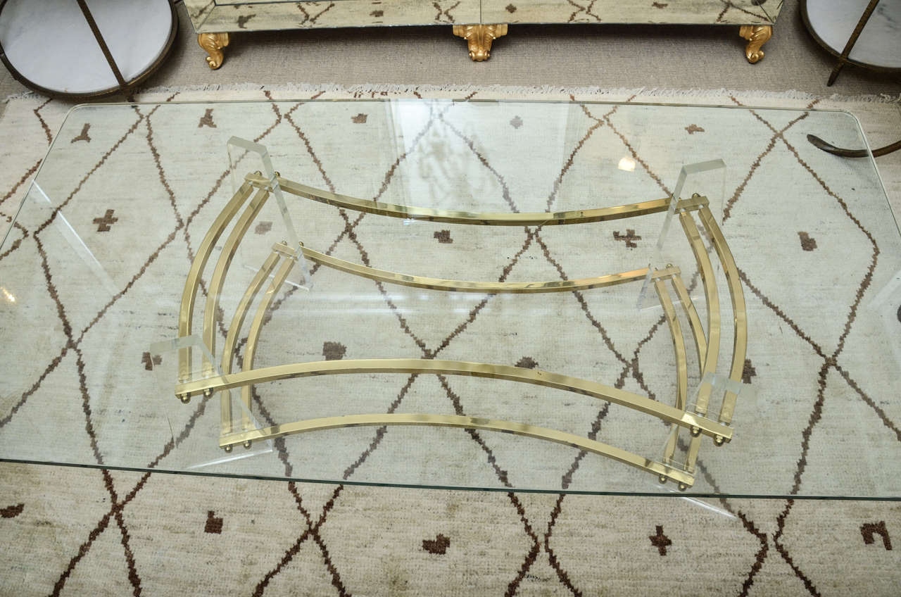 Attractive Vintage Brass and Lucite Cocktail Table by Charles Hollis Jones In Excellent Condition For Sale In Water Mill, NY
