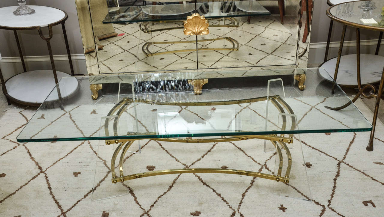 Attractive Vintage Brass and Lucite Cocktail Table by Charles Hollis Jones For Sale 2