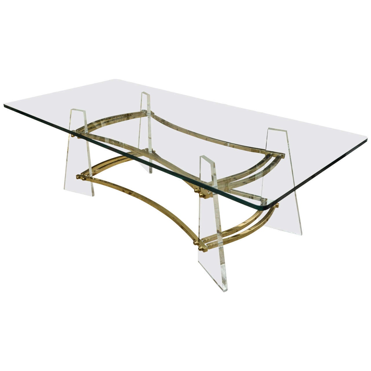 Attractive Vintage Brass and Lucite Cocktail Table by Charles Hollis Jones For Sale
