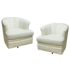 Pair of Vintage Barrel Back Swivel Club Chairs