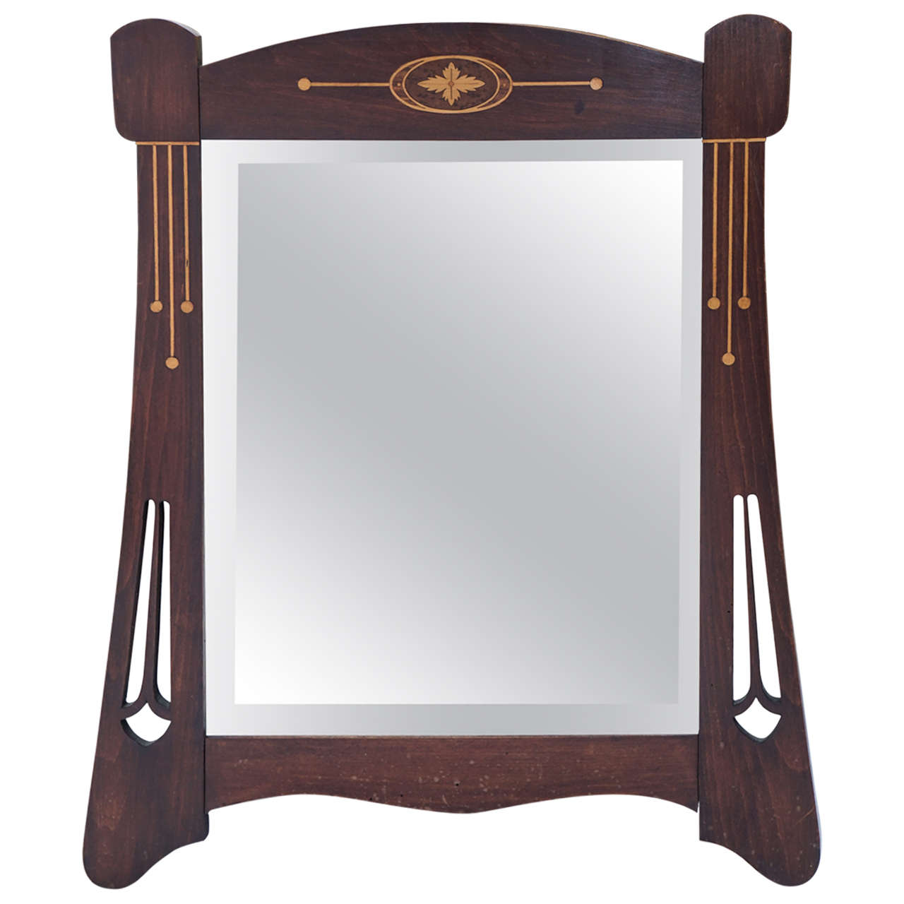 Arts & Crafts Beveled Inlaid Mirror For Sale