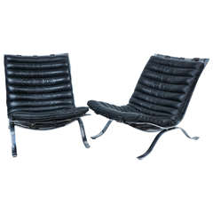 Pair of Black Leather Ari Chairs Attributed to Arne Norell