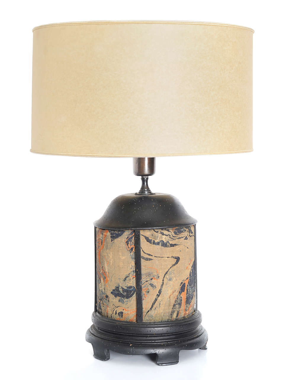 Late 19th Century Wood and Hand-Painted Fabric French Table Lamp