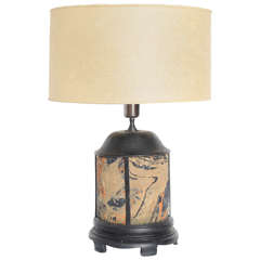 Late 19th Century Wood and Hand-Painted Fabric French Table Lamp