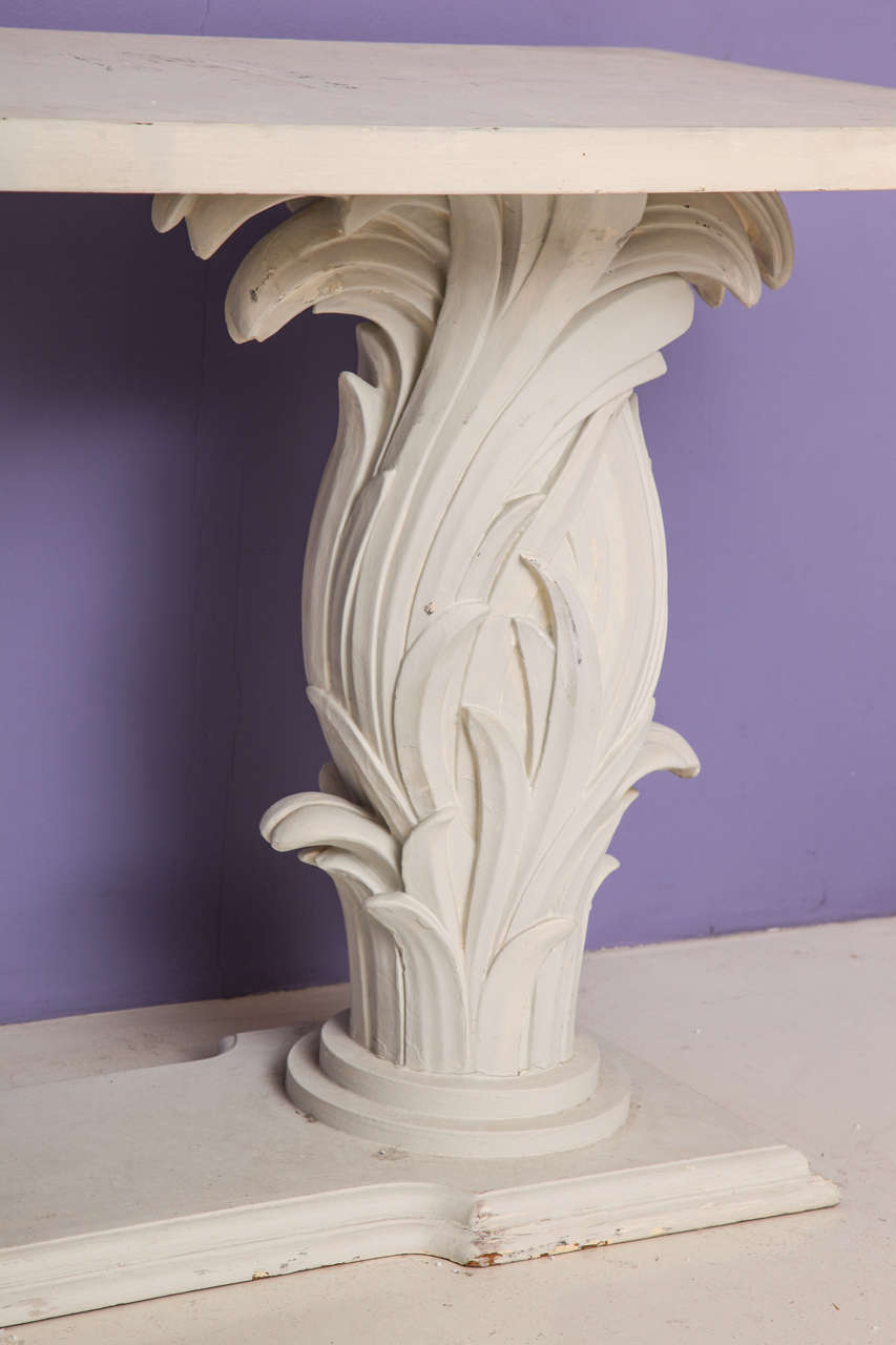 French White Console Table with Palm Leaf Decoration