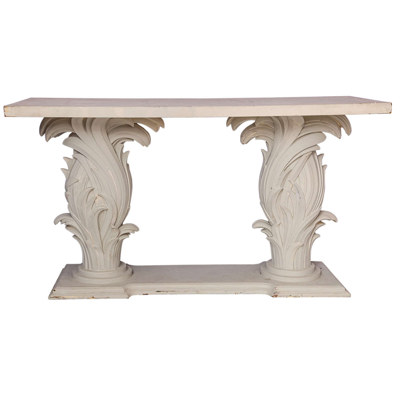 White Console Table with Palm Leaf Decoration