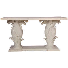 White Console Table with Palm Leaf Decoration