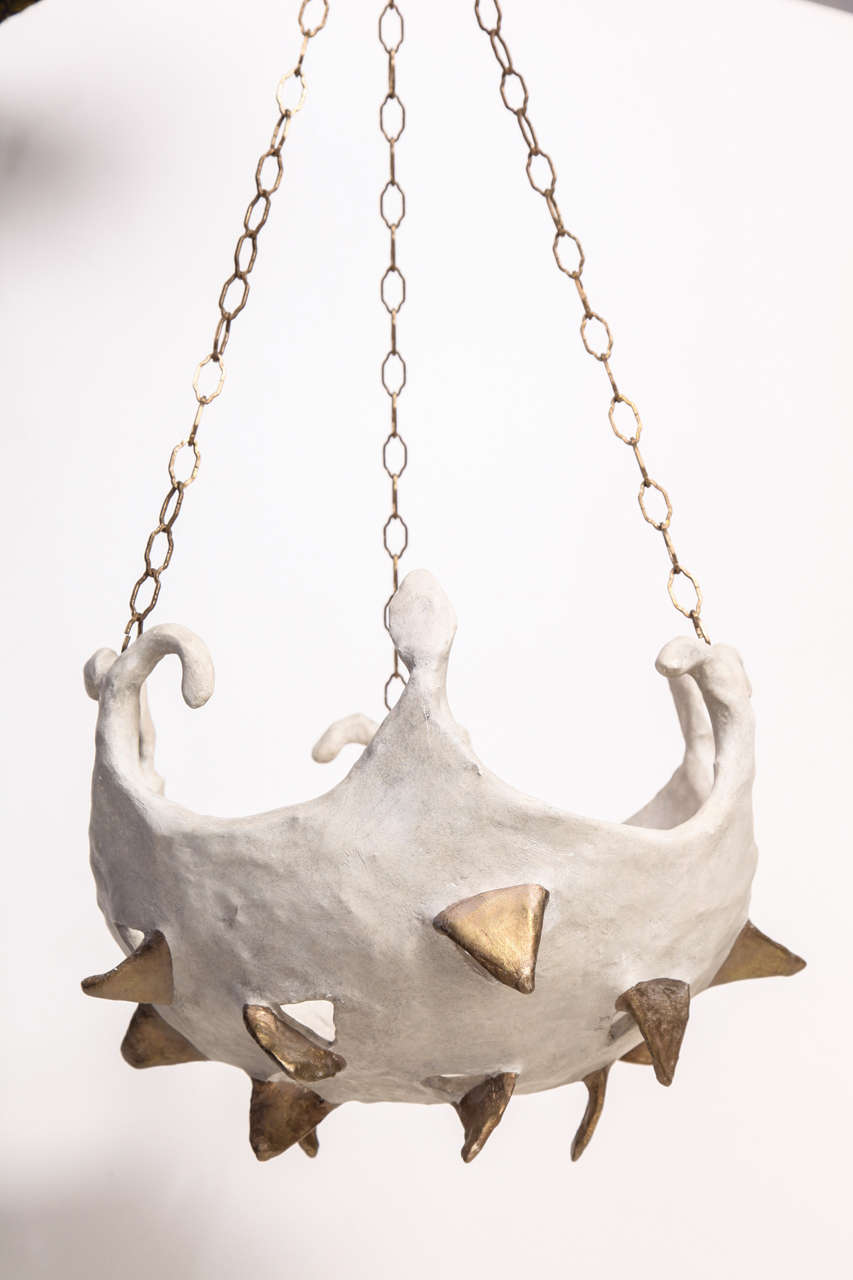 Unique Plaster Chandelier in White and Gold