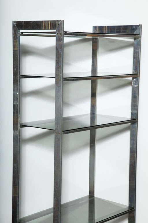 Mid-20th Century Substantial Solid Aluminum Etagere with Five Light Smoke Glass Shelves    