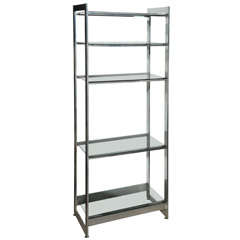 Substantial Solid Aluminum Etagere with Five Light Smoke Glass Shelves    