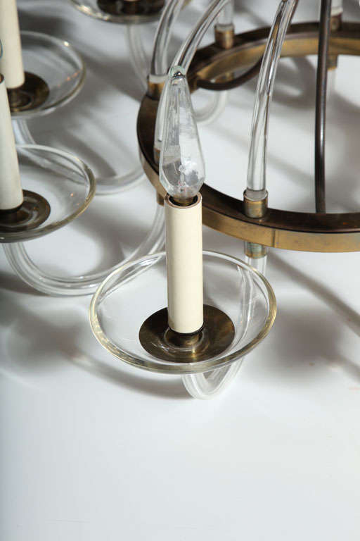 Modern Marie Therese Style Nine Arm Scrolled Clear Crystal Candlestick Chandelier, 1940 For Sale