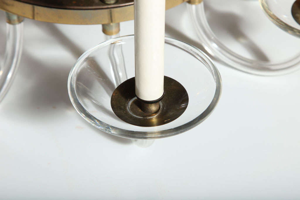 Ottone Lampadario a candeliere in cristallo trasparente a nove bracci, stile Marie Therese, 1940 in vendita