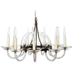 Marie Therese Style Nine Arm Scrolled Clear Crystal Candlestick Chandelier, 1940