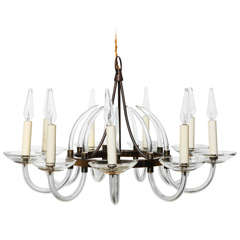 1940's Translucent Bavarian Crystal and Brass Nine Arm Candlestick Chandelier 1