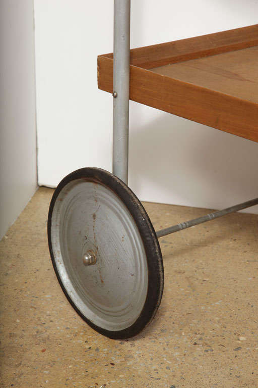 1930s, Bauhaus Birch and Aluminum Rolling Two-Shelf Beverage Serving Cart 2