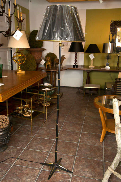 Signature black and bronze floor lamp with wood base