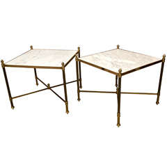 Pair of Brass 
Marble End Tables