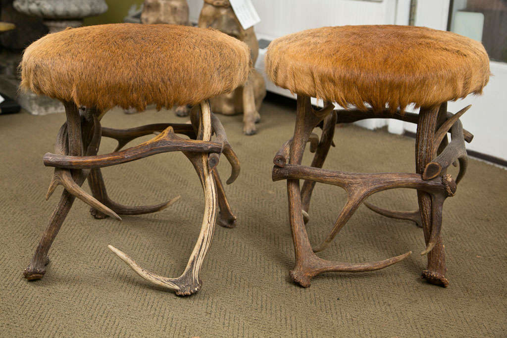 Pair of Elk Hair & Antler Stools