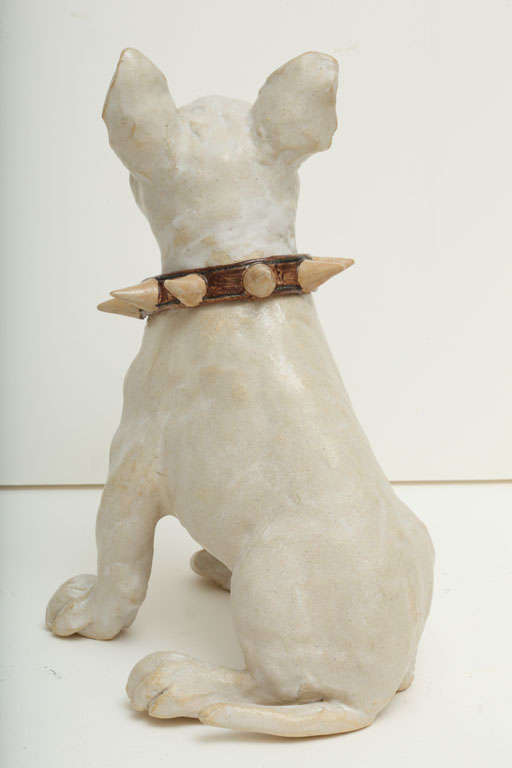 Large Handmade Ceramic Bull Terrier Dog Statue In Excellent Condition In New York, NY