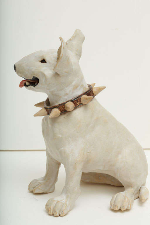 Contemporary Large Handmade Ceramic Bull Terrier Dog Statue