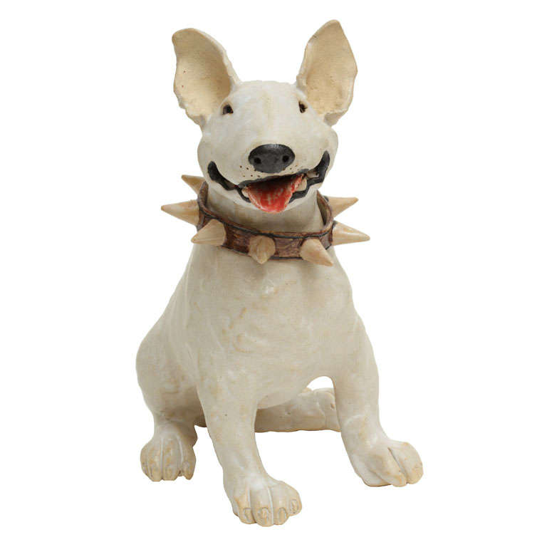 Large Handmade Ceramic Bull Terrier Dog Statue