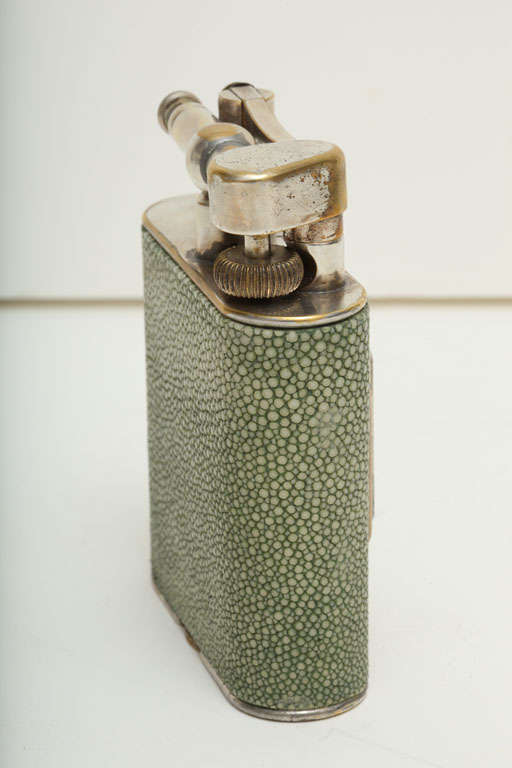 English Dunhill Giant Shagreen Table Lighter with Clock