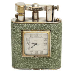 Vintage Dunhill Giant Shagreen Table Lighter with Clock