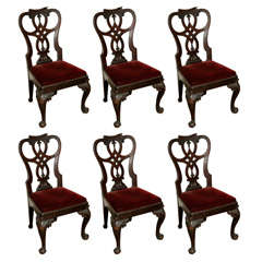 A Fine Set of 6 Carved Mahogany Side Chairs