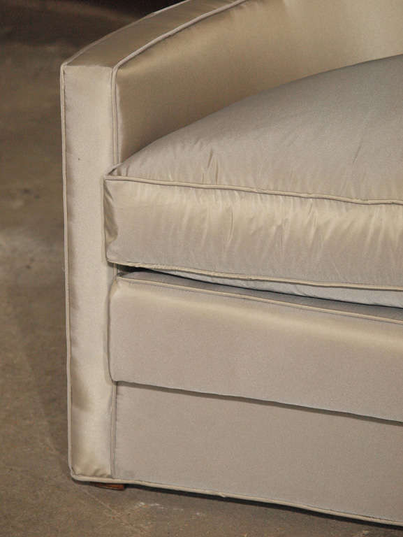 Glamorous Mid Century Modern Sofa in Silver Silk Taffeta and Down at 1stDibs