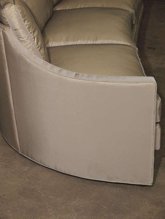 Glamorous Mid Century Modern Sofa in Silver Silk Taffeta & Down 4