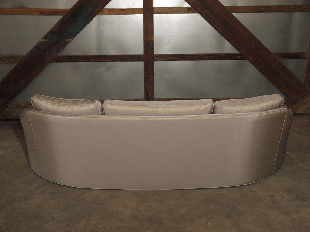 Glamorous Mid Century Modern Sofa in Silver Silk Taffeta & Down 6