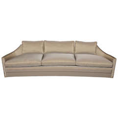 Glamorous Mid Century Modern Sofa in Silver Silk Taffeta & Down