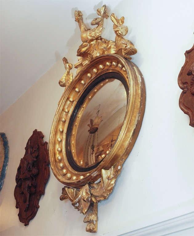 English  Giltwod Convex Mirror w/ Hippocampus