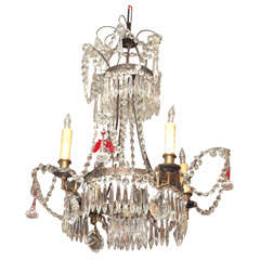 Small French Bronze And Crystal Fixure With Ruby Glass Leaves