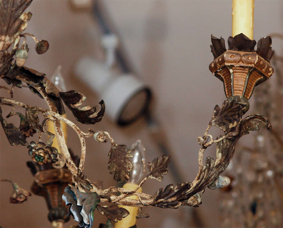 Wood Italian Giltwood, Iron, Tole and Porcelain Chandelier