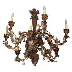 Italian Giltwood, Iron, Tole and Porcelain Chandelier 7